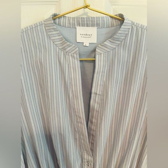 Sundays Blue Smocked Mandarin Collar Dress - Picture 3 of 10